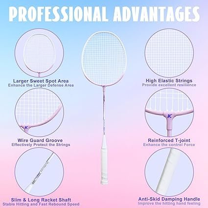 71oQeyRBypL._AC_SX425_.jpg Badminton Rackets Set with 3 Shuttlecocks Lightweight Badminton Set of 2 for Outdoor Backyard Games Lightweight Badminton Racquets for Kids Adults Beginners