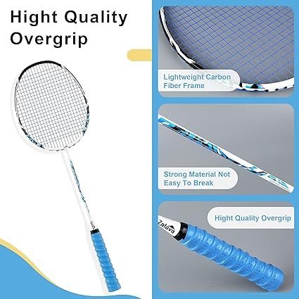 81YIkf2z2S._AC_SX425_.jpg Badminton Racquets Set Professional Badminton Rackets Lightweight4 Pack2 Pack Carbon Fiber 3 Feather Shuttlecocks with Protect Case Overgripfor BeginnersAdvanced Players