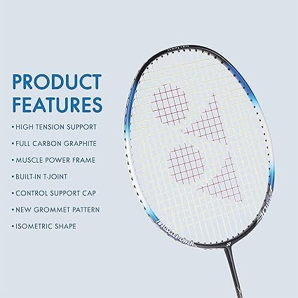 81lgujNK8hL._AC_SX425_.jpg YONEX Muscle Power 22LT Carbon Graphite Strung Badminton Racket with Full Racket Cover BlackBlue for Intermediate Players 83 Grams Maximum String Tension 30lbs